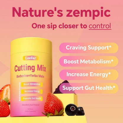 LeeFar Cutting Mix Drink Mix – Dual-Action Craving & Metabolism Support | Berberine, Chromium, 5-HTP, Yerba Mate & Magnesium | Supports GLP-1 Pathway, Blood Sugar & Gut Health | Strawberry Açaí Flavor – 30 Servings 2 Bottles