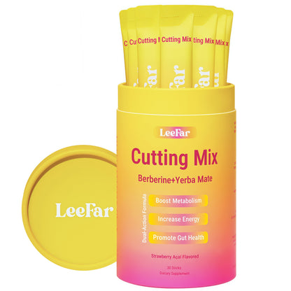 LeeFar Cutting Mix Drink Mix – Dual-Action Craving & Metabolism Support | Berberine, Chromium, 5-HTP, Yerba Mate & Magnesium | Supports GLP-1 Pathway, Blood Sugar & Gut Health | Strawberry Açaí Flavor – 30 Servings 2 Bottles